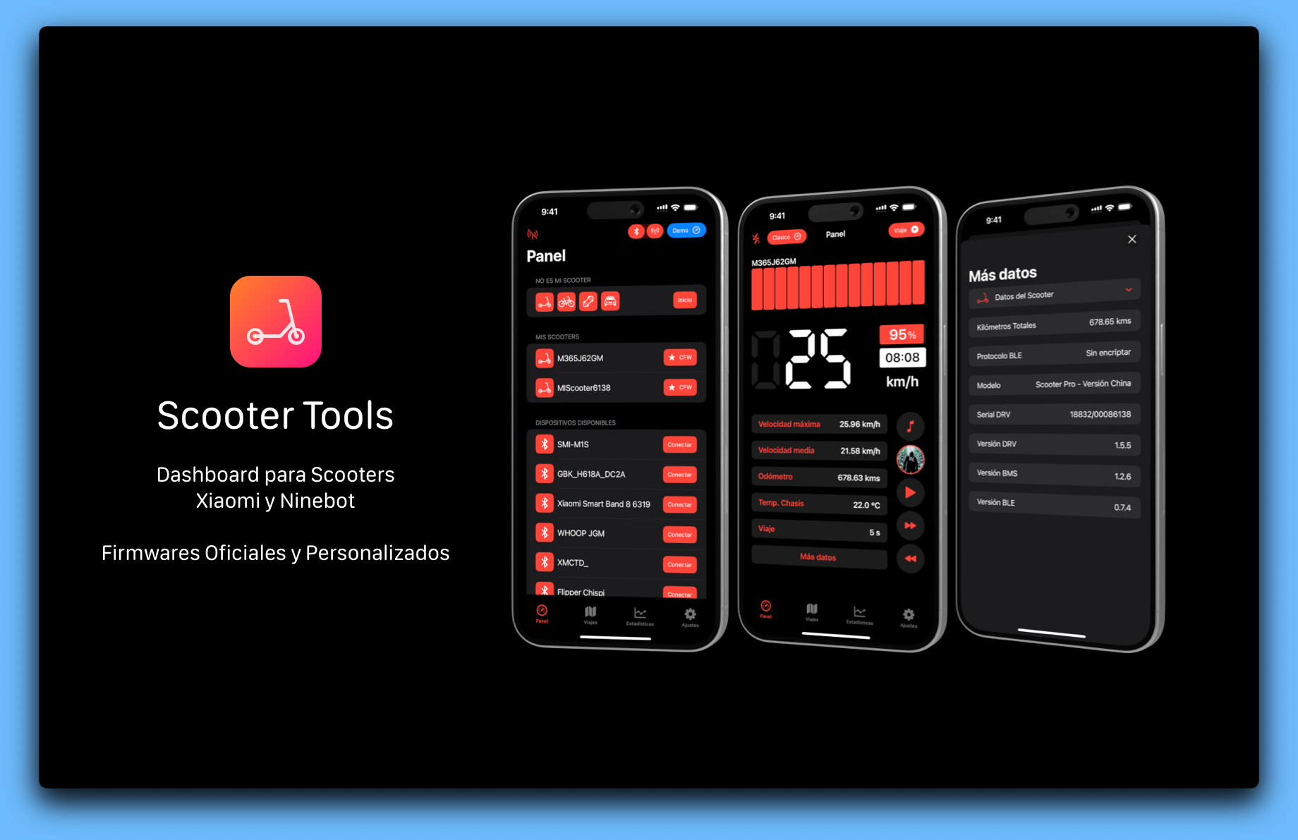 Scooter Tools App - Main interface showing the scooter monitoring dashboard Scooter Tools App - Main interface showing the scooter monitoring dashboard