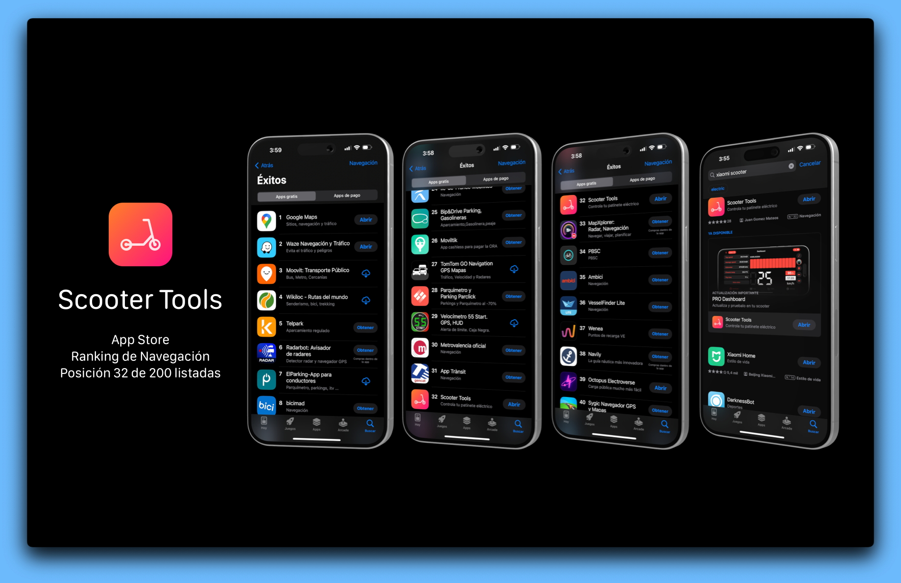 Scooter Tools Dashboard - Ranking en App Store y métricas de rendimiento Scooter Tools Dashboard - Ranking en App Store y métricas de rendimiento