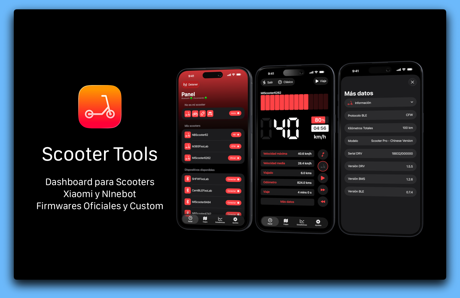 Scooter Tools App - Main interface showing the scooter monitoring dashboard